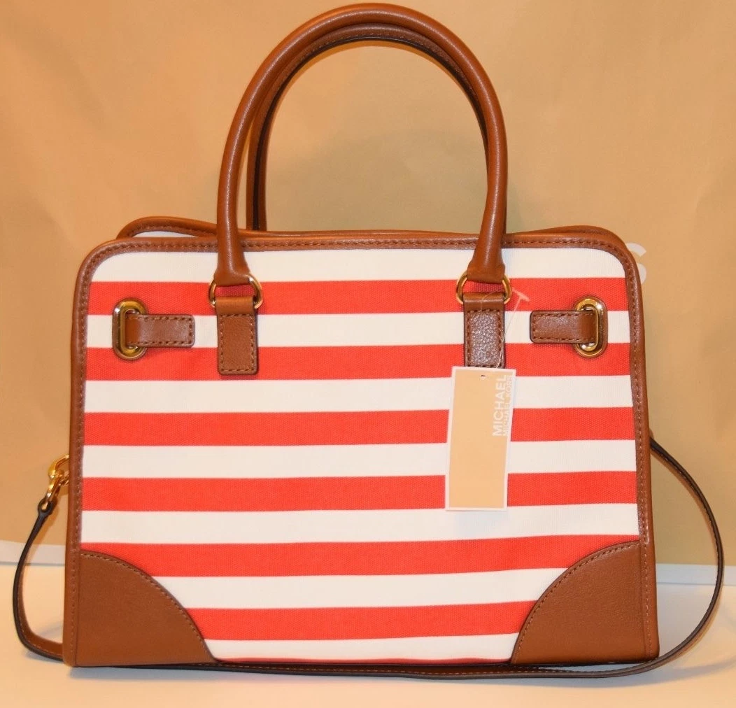 Michael kors red discount and white striped tote