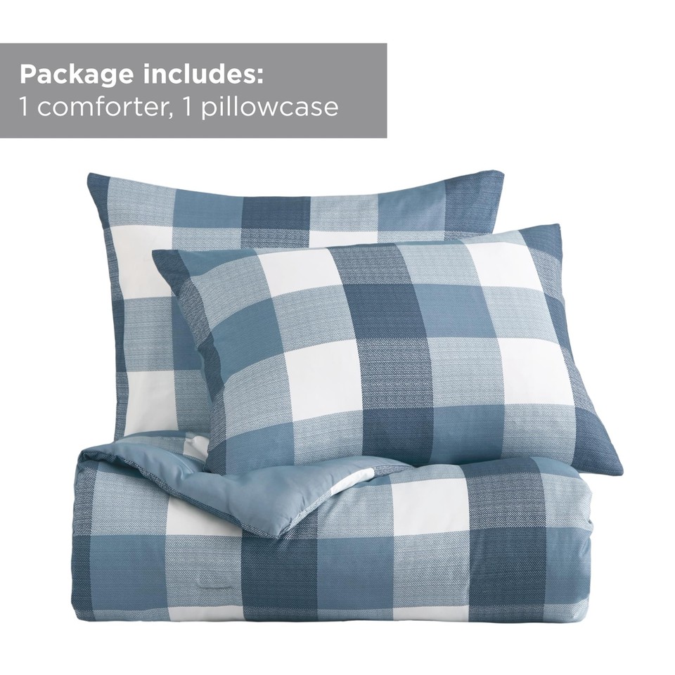 Plaid Full/Queen Comforter Set, Farmhouse Comforter Set Queen, Blue and