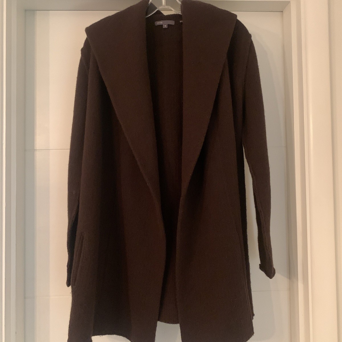 Vince Yak Wool Ribbed Shawl Collar Cardigan Sweater Brown Size S