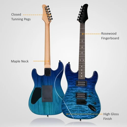 39in Electric Guitar H-H Pickups Trans Blue Suit for Heavier Rock - Picture 8 of 16