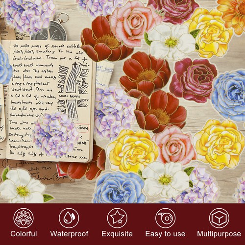 Dha Sticker 80Pcs Large Flower Stickers Waterproof Floral Sticker Set Colorful ...