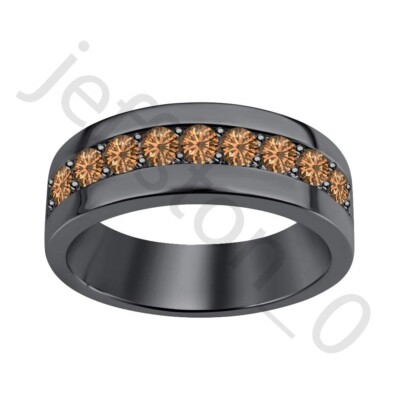 0.45 Ctw Lab Created Smoky Quartz 14K Black Gold Over Wedding Band Men's Ring