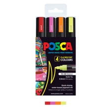 Uni POSCA PC-5M Fluorescent Paint Marker Set (4-pc) Graffiti Art Supplies