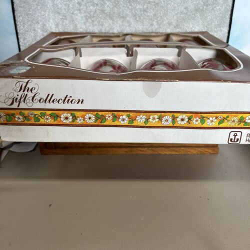 Vintage set of 8 FLORAL RETRO ANCHOR HOCKING KITCHEN GLASSES 12.5oz. NOS - Picture 2 of 4