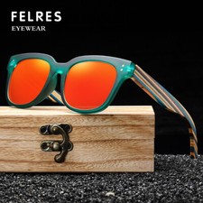 Handmade Unisex Wood Polarized Sunglasses Wooden Temple Square Outdoor Glasses
