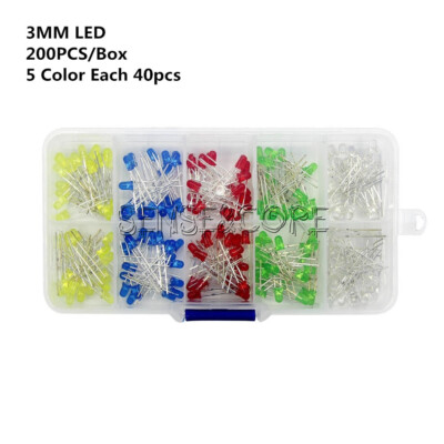 200PCS 3mm / 100PCS 5mm LED Light Emitting Diode White Red Green Yellow Assorted