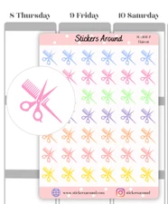 Pastel Haircut Icon Planner Sticker, Hair Appointment Sticker, Salon Sticker