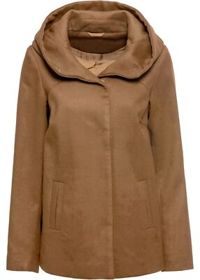 Neu Jacke in Wolloptik mit Kapuze Gr. 36 Camel Damen-Mantel Parka Coat Anorak