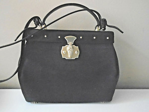 KIESELSTEIN-CORD !SALE!! 1991 VTG Black Leather & Woven Fabric Alligator HANDBAG