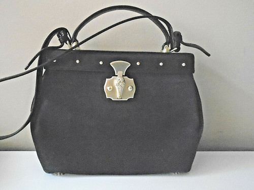 KIESELSTEIN-CORD !SALE!! 1991 VTG Black Leather & Woven Fabric Alligator HANDBAG