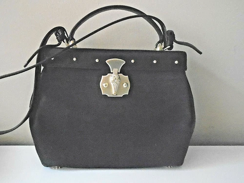 KIESELSTEIN-CORD !SALE!! 1991 VTG Black Leather & Woven Fabric Alligator HANDBAG