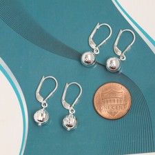 925 Sterling Silver SMALL Ball Lever-Back DC Drop Dangle Set of 2 Earrings