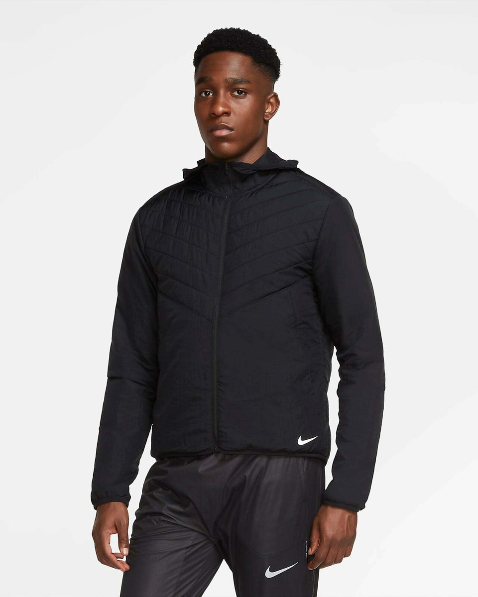 Nike AEROLAYER ブラック フード付きジャケット NIKE REPEL AEROLAYER BLACK FULL ZIP INSULATED RUNNING JACKET