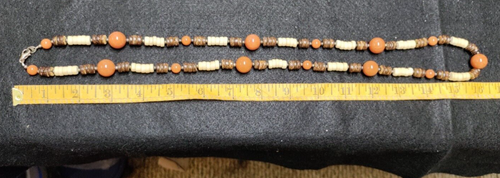BROWN & ORANGE GLASS BEADS WITH WOODEN RESIN NECKLACE 32" LONG - Picture 7 of 7