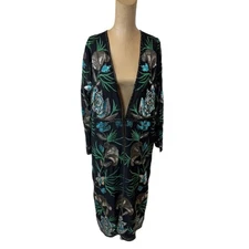 NWT! Nasty Gal Embellished Floral Long Kimono Size Small