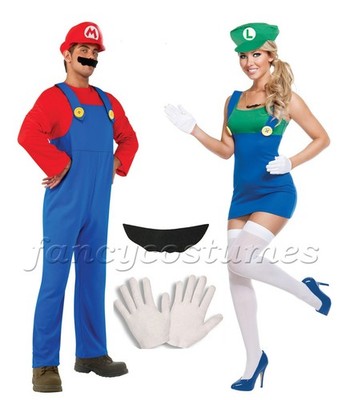 2 Stück Paar Damen Super Mario Luigi und Herren Mario Klempner Kostüm Kostüme