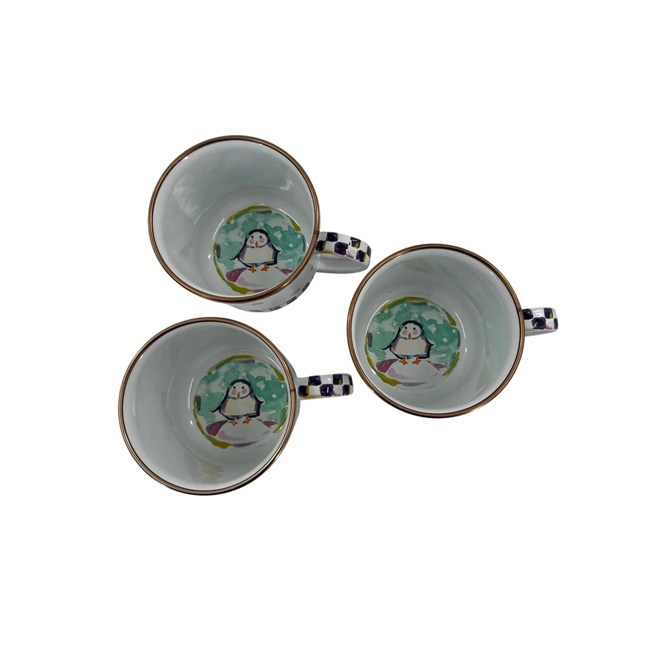 Mackenzie Childs Set 4 Platos 3 Tazas Pingüino Muñeco de Nieve Invierno Vacaciones Festivo 8" Foto 4 de 4