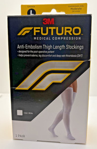 Futuro Anti-Embolism 18mm/Hg Thigh Length Closed Toe Stockings White Large New