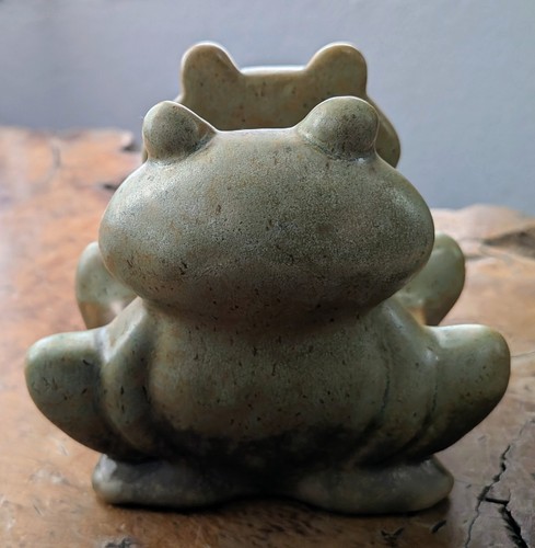 Vintage Ceramic Frog Sponge Napkin Mail Holder Green Retro