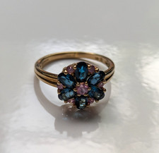 9ct Yellow Gold Blue Pink Sapphire Ring Size R Hallmarked 375 September 4.8g