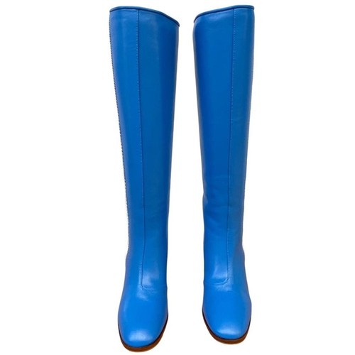 Stivali al ginocchio Gucci x Adidas in pelle blu e bianca - Foto 4 di 7