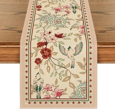 "Brown Birds Flowers Blossom Table Runner, Seasonal Spring Floral Kitchen "