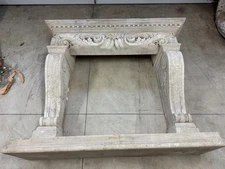 Monumental Spanish Baroque Carved Stone Fireplace Mantle Surround (AA6-010)