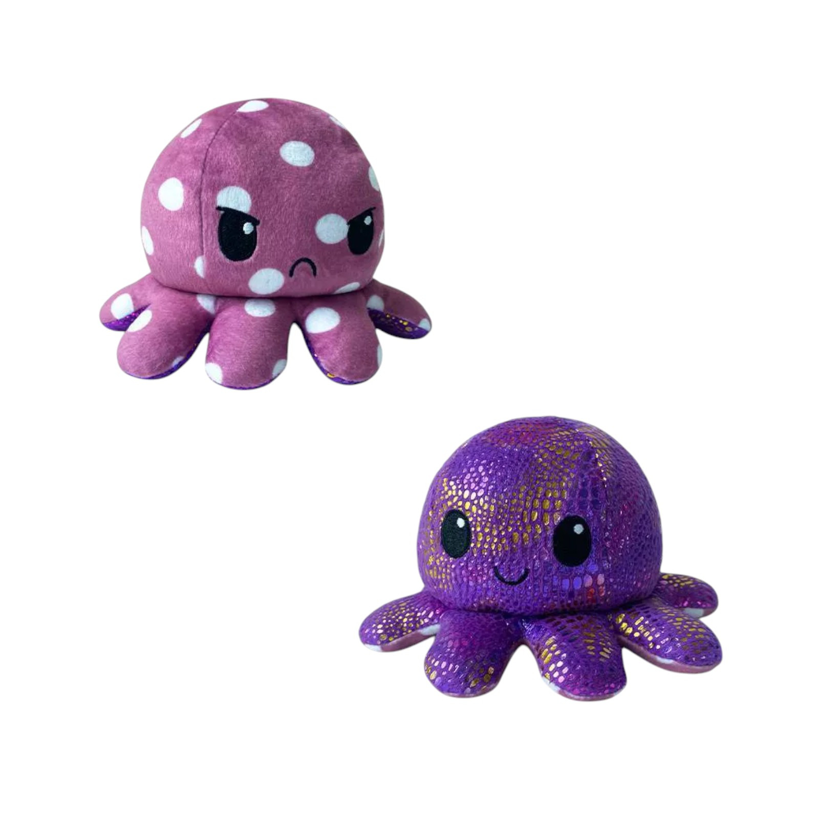 Двухсторонний плюшевый осьминог в горошек и чешую - Розовый /Фиолетовый