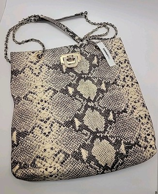 DKNYC Snakeskin Python Convertible Crossbody Purse Brown Cream w/Storage Bag NWT