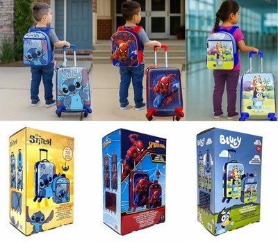 Kinder 2 teiliges Kofferset mit Rucksack & Etikett - Bluey / Stitch / Spider-Man