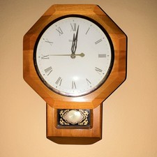 Wooden Octagon Hanging Wall Clock Roman Numer...