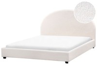 Polsterbett Bouclé Stoff Creme Weiß Mit Kopfteil Lattenrost 160X200 Cm Vaucluse