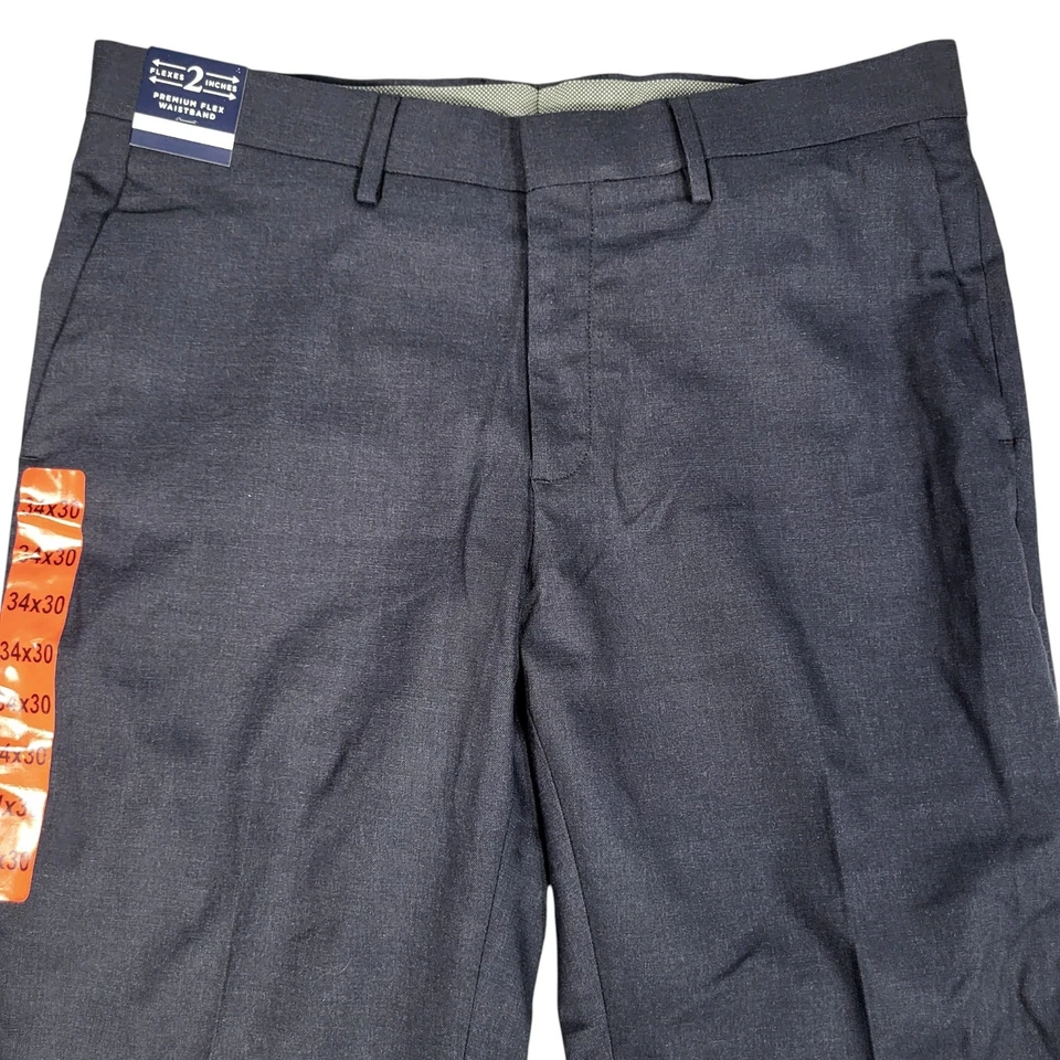 Haggar Dress Pants Mens 34x30 (Fits 35x30) Navy Stretch Straight Flex Waistband - Image 2 of 4