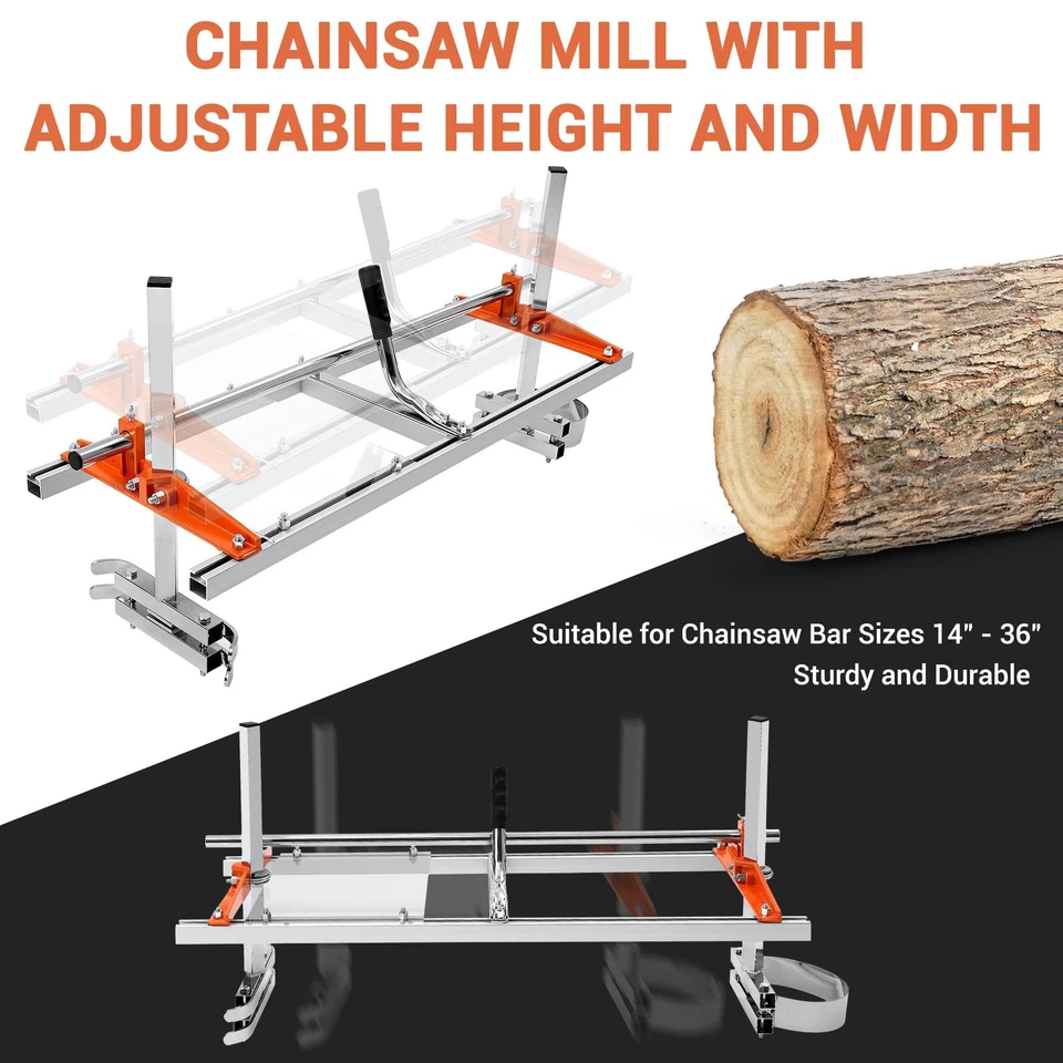 Chainsaw Mill and 9ft Rail Mill Guide System, Portable Sawmill 14"-36" Guide Bar - Image 3 of 4