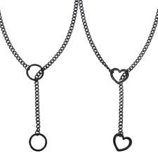 2 Pcs Black Slip Chain Necklace, O Ring Heart Ring Chokers for Women Men Punk