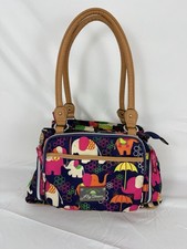 Lily Bloom Top Leather Handle Elephant Print Bag Purse Handbag Multicolor