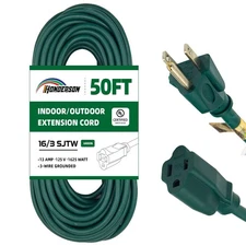 50FT Outdoor Extension Cord-16/3 SJTW Durable Green Cable with Prong Grounded
