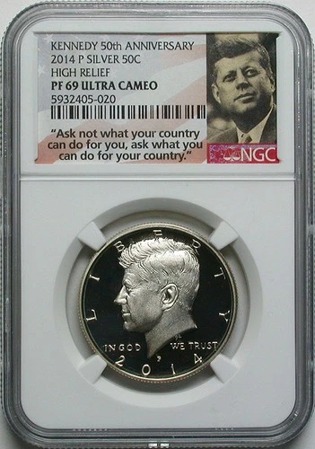 2014-P Proof Kennedy Half Dollar Silver High Relief 50th Anniv NGC PF69 UCAM