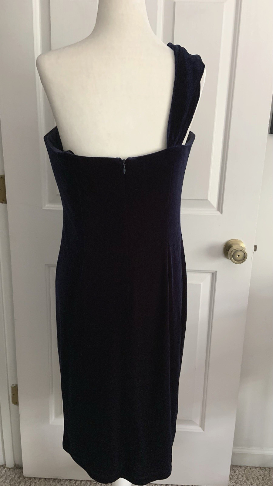 David Meister Boned support Blue Velvet one shoulder Party Cocktail Dress sz 10
