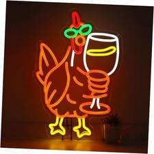 Funny Chicken Drink Wine Neon Sign for Kitchen Bar Men's Man Cave, Birthday