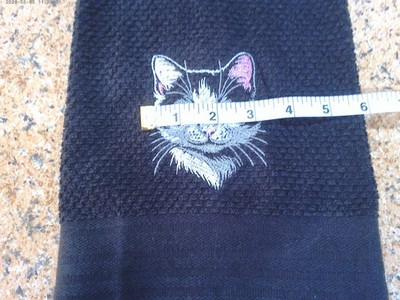 Embroidered Black Mainstays Kitchen Hand Towel Sketch of a White Cat BS3090