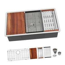 Large 16 Gauge Stainless Steel Undermount Kitchen Sink Workstation Single Bowl