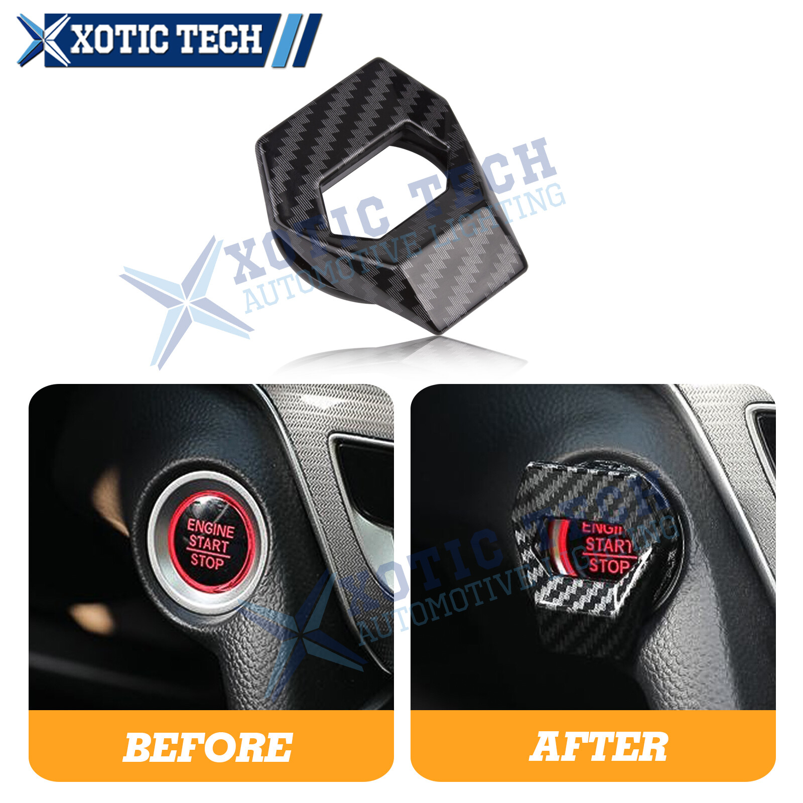 1x Carbon Fiber Engine Start Stop Push Button Switch Cover Trim Car Accessories
