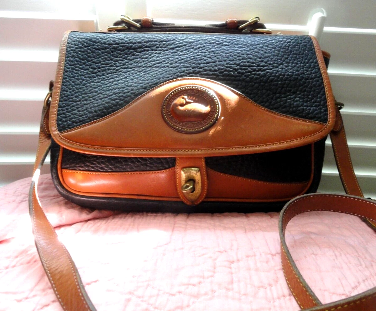 Dooney and Bourke Vintage Mini Satchel - Black All Weather Leather - Brown Trim