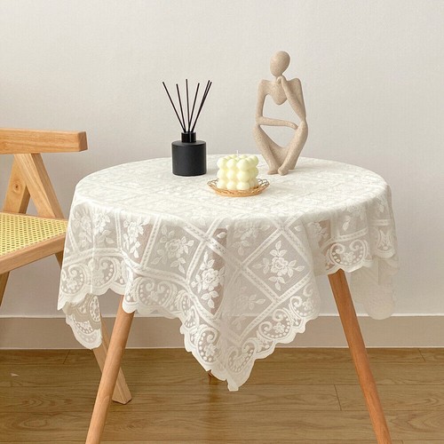 White Vintage Embroidered Lace Flower Tablecloth Doilies Table Cover Wedding - Picture 3 of 23