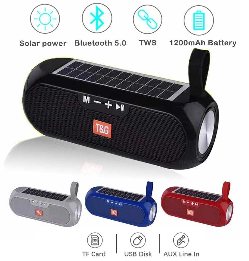 Bluetooth Speaker Wireless Stereo Solar Power Loudspeaker FM Radio Aux TF USB