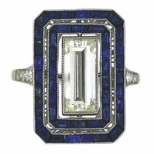 Beautiful Dark Blue Sapphire With Old European Cut CZ Vintage Style Women's Ring