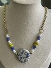 Artisan OOAK Gold Tone Purple Swirl Polymer Clay And Bead Necklace NWT Boho
