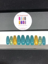 Teal Gold Glitter Fall Leaves