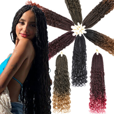 Crochet Boho Box Braids Hair Curls Pre Looped Box Braids Curly Hair Extension US